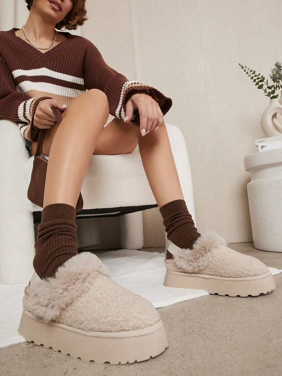 SHUZIA 女士毛絨舒適室內拖鞋 - 米色 - 查看 1