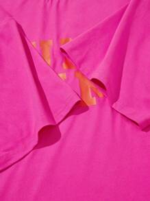 SHEIN EZwear CURVE Kích thước lớn Chữ cái In Thả vai Ngắn tay Áo thun - Màu Hồng Tươi - Xem 8