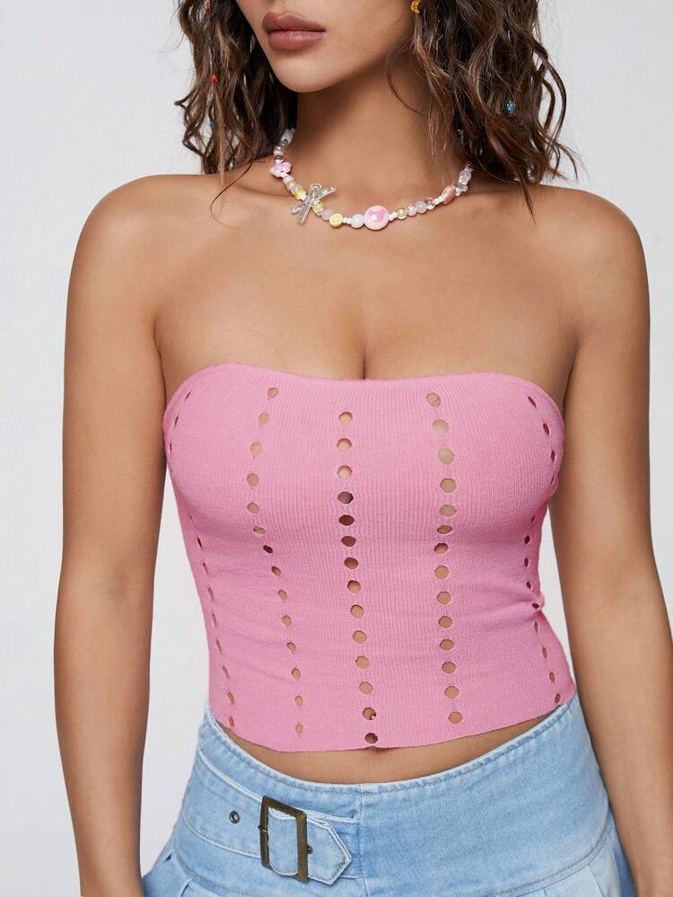 Hollow Out Strapless Women's Knit Top