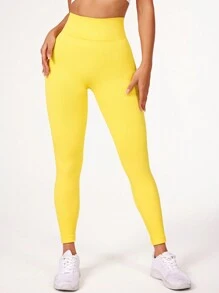 Easithlete Women's Solid Color Sports Leggings - Yellow - View 2