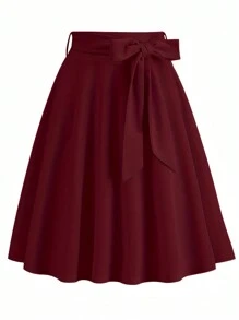 Chiquease 纯色褶皱休闲裙 酒红色 女装