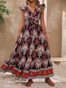 Breezaya Ladies' Vintage Ruffle Trim Printed Dress - Multicolor - View 6