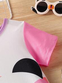 SHEIN Young Girl Simple Panda Pattern Printed Color Block Round Neck Short Sleeve Nightdress For Home