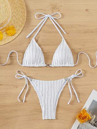 纯色纹理比基尼套装夏季海滩