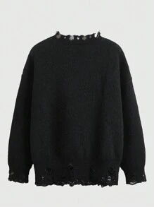 ROMWE Goth Áo len nữ Bị tách Lễ Các Thánh Giải trí - màu đen - Xem 2