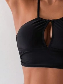 SHEIN Swim 女士纯色比基尼套装，比基尼套装海滩泳装泳衣夏季海滩 - 黑色 - 查看 5