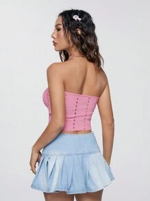 SHEIN Qutie Hollow Out Strapless Women's Knit Top - Pink - View 2