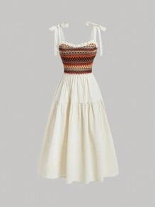 SHEIN MOD 女士拼接與綁帶海灘風休閒連衣裙 - 彩色 - 查看 1