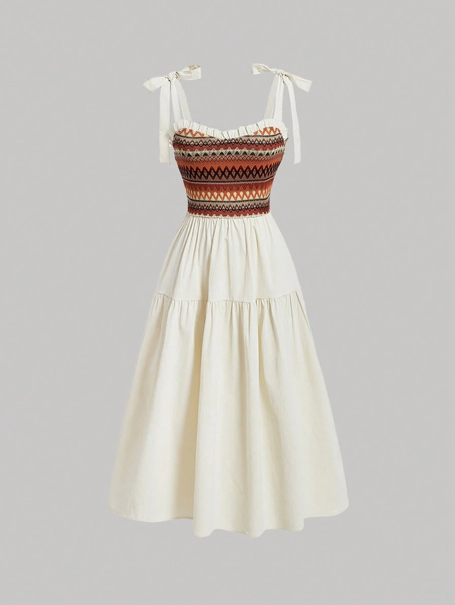 SHEIN MOD 女士拼接與綁帶海灘風休閒連衣裙 - 彩色 - 查看 1