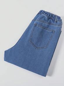 SHEIN Teen Boy Stylish Metallic Washed Loose Straight Leg Blue Jeans,For Summer Outfits - Dark Wash - View 3