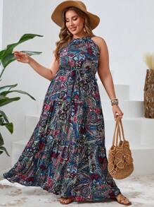 SHEIN VCAY 大尺碼女式假日抽象印花露肩連身裙 - 彩色 - 查看 5