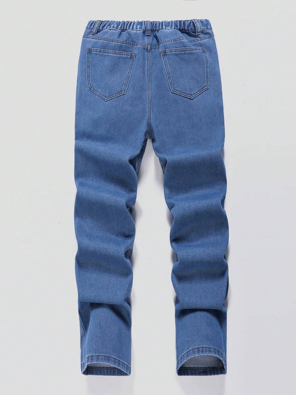 Teen Boy Stylish Metallic Washed Loose Straight Leg Blue Jeans,For Summer