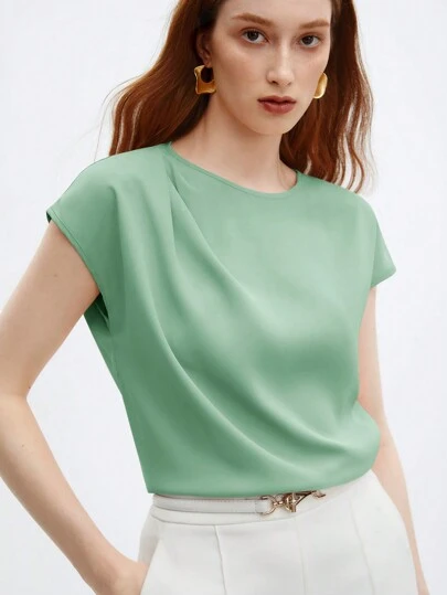 SHEIN BIZwear 女款純色百褶休閒襯衫