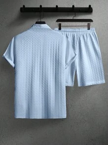 Manfinity RSRT Men's Plain Textured Shirt And Shorts Set - Teal Blue - View 3
