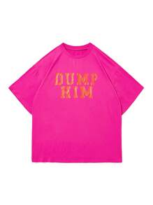 SHEIN EZwear CURVE Kích thước lớn Chữ cái In Thả vai Ngắn tay Áo thun - Màu Hồng Tươi - Xem 1