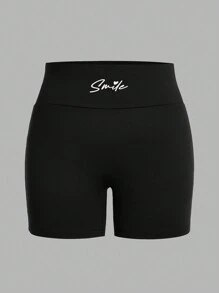 SHEIN EZwear 4 件套休闲简约字母印花短款高腰紧身打底裤，大码女款，适合夏季 - 彩色 - 查看 4