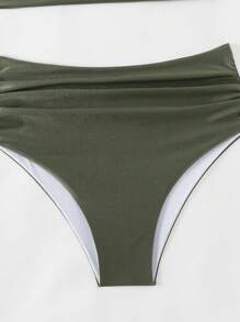 Swim Chiccia Women's Solid Color Asymmetrical Crop Top And Ruched Bottom Bikini Set, For Summer Beach, Travel, Vacation, Swimming Pool - Army Green - View 6