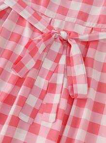 Flirla Hơn Cà vạt vai Tự thắt lưng Kẻ sọc Trâu Váy Dây - Hồng - Xem 5