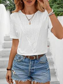 SHEIN LUNE Trang trí ren Cơ bản Giản dị Áo thun - trắng - Xem 3