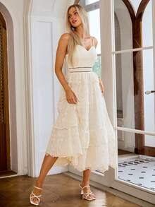 Simplee Women's Floral Mesh Spaghetti Strap Cocktail Party Dress - Apricot - View 5