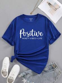 INAWLY Plus Letter Graphic Tee - Royal Blue - View 1