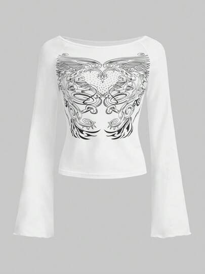 Fairycore T-shirt Cœur & Imprimé Aile