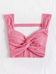 Soleia 1 件女士节日扭纹前开背短袖圆领 T 恤，宽松粉色圣诞服装