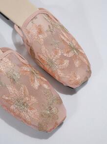 Fall/Winter Women's Flat Slippers Outside Square Toe Slip-Ons Summer Half Slippers New Embroidered Low-Heel Slides,Mule - Pink - View 5