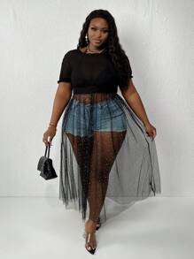 Slaydiva Plus Size Sheer Mesh Top - Black - View 6