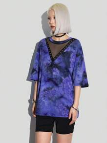 SHEIN EZwear Lưới Nối Nhuộm buộc Áo thun & Xà cạp - Nhiều màu - Xem 5