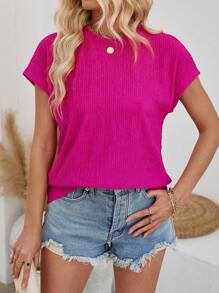 SHEIN LUNE 純色蝙蝠袖質感t恤 - 玫紅色 - 查看 1