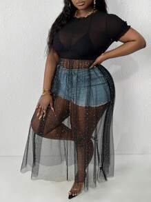 Slaydiva Plus Size Sheer Mesh Top - Black - View 9