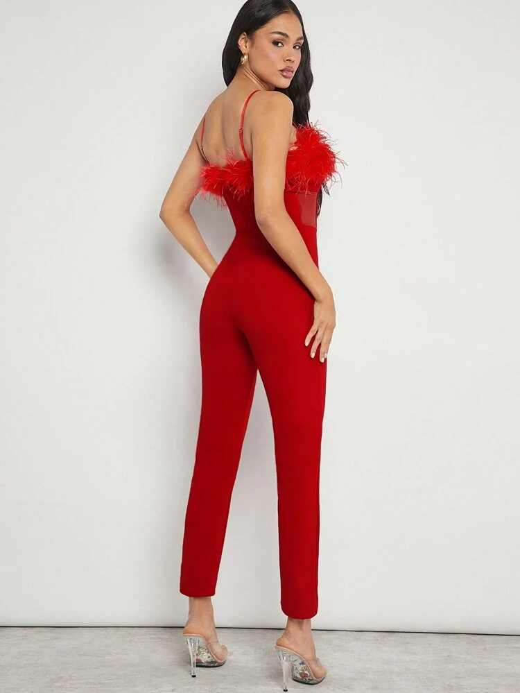 Knit Crape Jumpsuit With Feathers