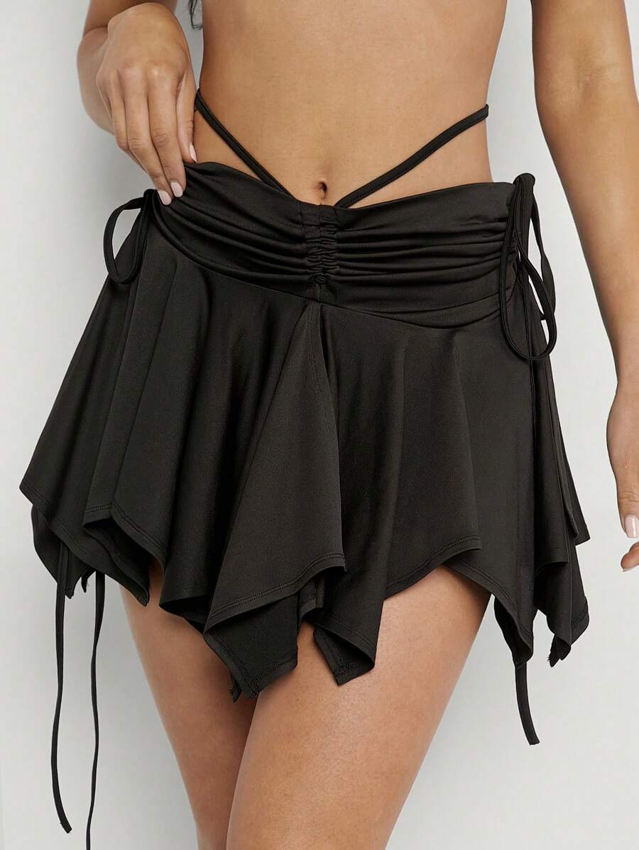 SHEIN Unity Drawstring Ruched Tie Flare Fashion Skirt