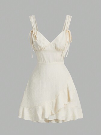 evoluSHEIN Ladies' Solid Color Ruffle Hem Pleated Cami Dress