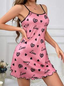 Ladies' Heart & Letter Print Sleeveless Nightdress - Pink - View 3