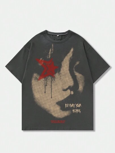 Street Life Men's Portrait Printed Short Sleeve T-Shirt, Suitable For Daily Wear In Spring And Summer, School