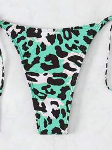 SHEIN Swim Tam giác Cúp In hoa Báo Bộ Bikini , String bờ biển Bộ đồ tắm Mùa hè - màu xanh lá - Xem 4
