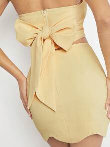 L'Amorae Set de 2 piezas con top tubo con corbata y falda con bajo ondulado en color amarillo mantequilla - Amarillo - Ver 3