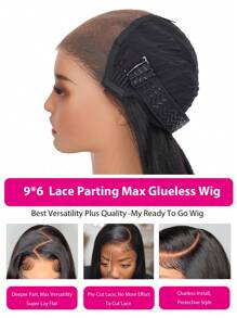 9x6系列自帶鬆緊帶的蕾絲假髮，直髪人髮蕾絲閉合假髮，無需膠水即可帶上，適合初學者的預製髮型，編結蕾絲假髮180密度，打發結點 - S1 - 查看 7