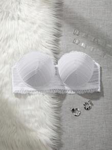 大码女士白色蕾丝文胸，防滑、防脱硅胶条、聚拢、带钢圈，1 件 - 白色 - 查看 1
