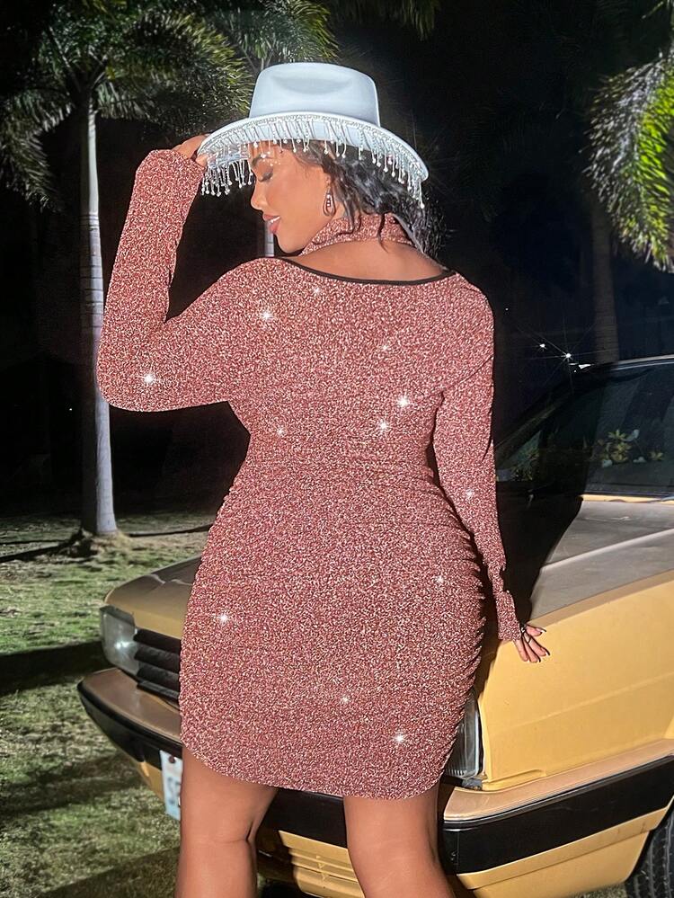 Plus Size Women's Glittery Cut-Out Long Sleeve Dress Fall Cloth For Women