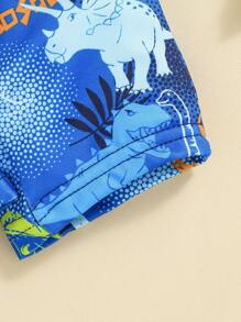 SHEIN Traje De Baño De Una Pieza De Manga Larga Para Bebé Con Patrón De Dinosaurio De Caricatura Y Bloque De Color - Azul - Ver 5