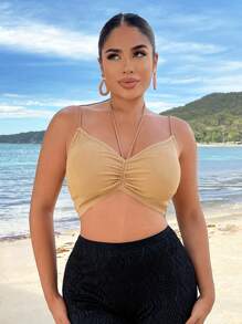 SHEIN SXY Textured Pleated Crop Cami Top