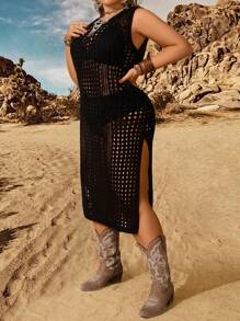 Breezaya Plus Size Knitted Halter Sweater Dress With Cutout Detail - Apricot - View 5