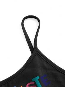 Babi Basques Plus Size Slogan Print Cropped Slim Fit Camisole Top - Black - View 5