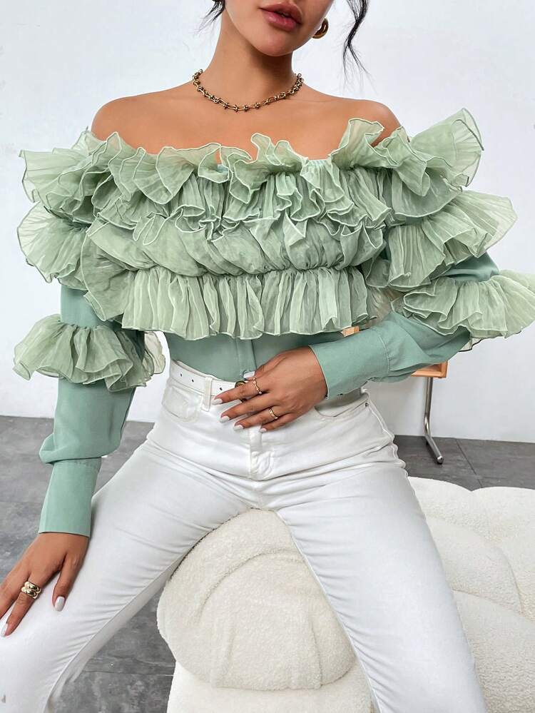 Off-Shoulder Tiered Ruffle Trimmed Blouse