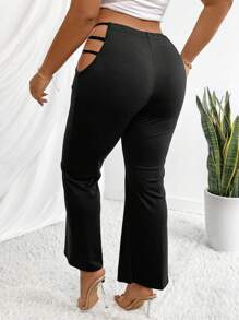 Maweii Plus Size Women's Solid Color High Waist Cut Out Flared Pants