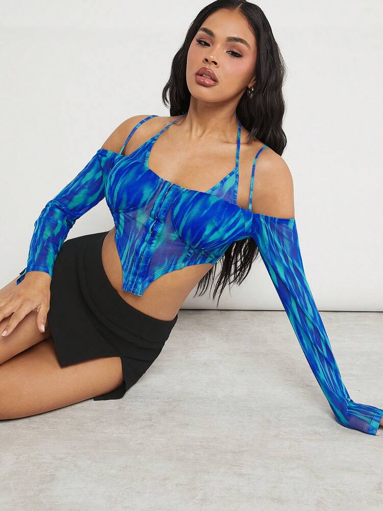 Strap Detail Hook & Eye Print Top