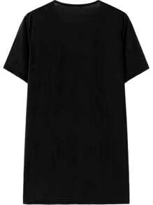 SHEIN LUNE Plus Size Women's Summer Eye Pattern Printed Round Neck Short Sleeve T-Shirt Dress - Black - View 2